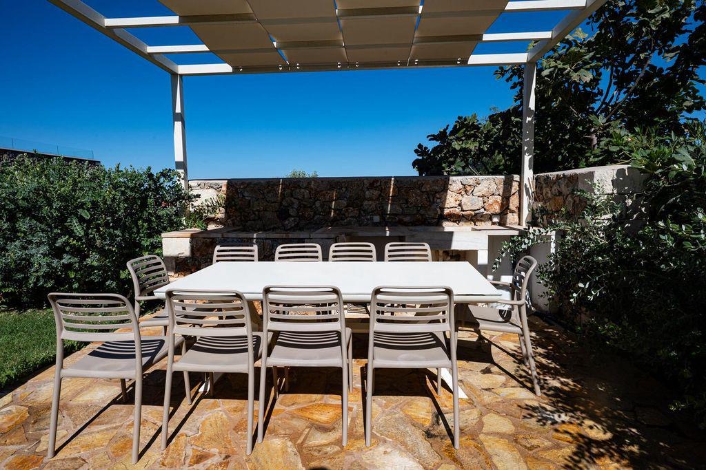 Covered barbecue area and large outdoor dining table